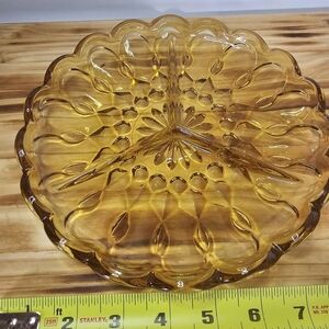 Vintage 1960's Anchor Hocking Amber Glass Fairfield Crudite 3 Compartment Dish